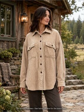 Vintage Signal Corduroy Shirt Jacket M/L Beige Oversized Shacket